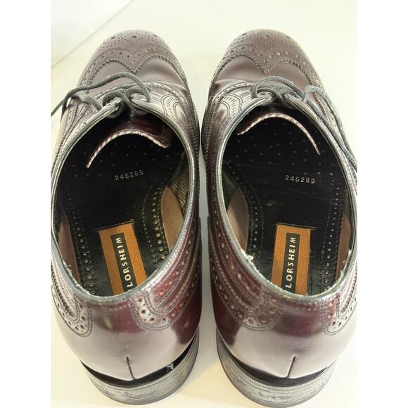 Florsheim Men’s Wingtip Brogue Oxford Shoes Burgundy Oxblood Leather 9 3E Wide - Picture 4 of 9
